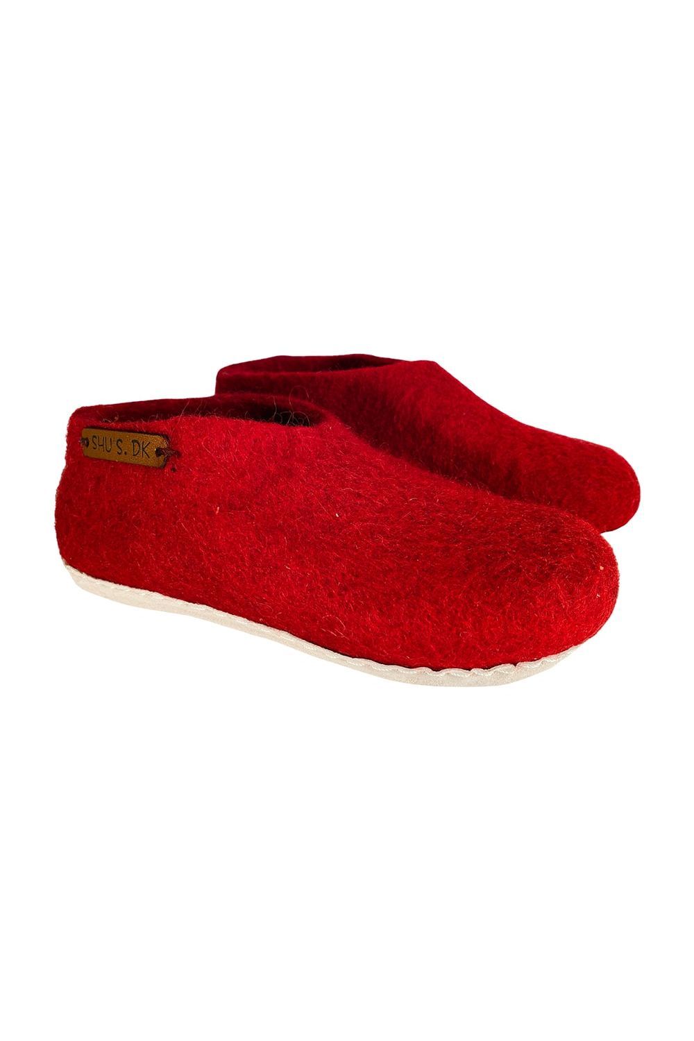 Uldhjemmesko Børn (100% ren uld) - Model rød  m/sål i skind