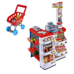 Supermarked m/indkøbskurv og 24 dele bl.a. scanner med lys & lyd