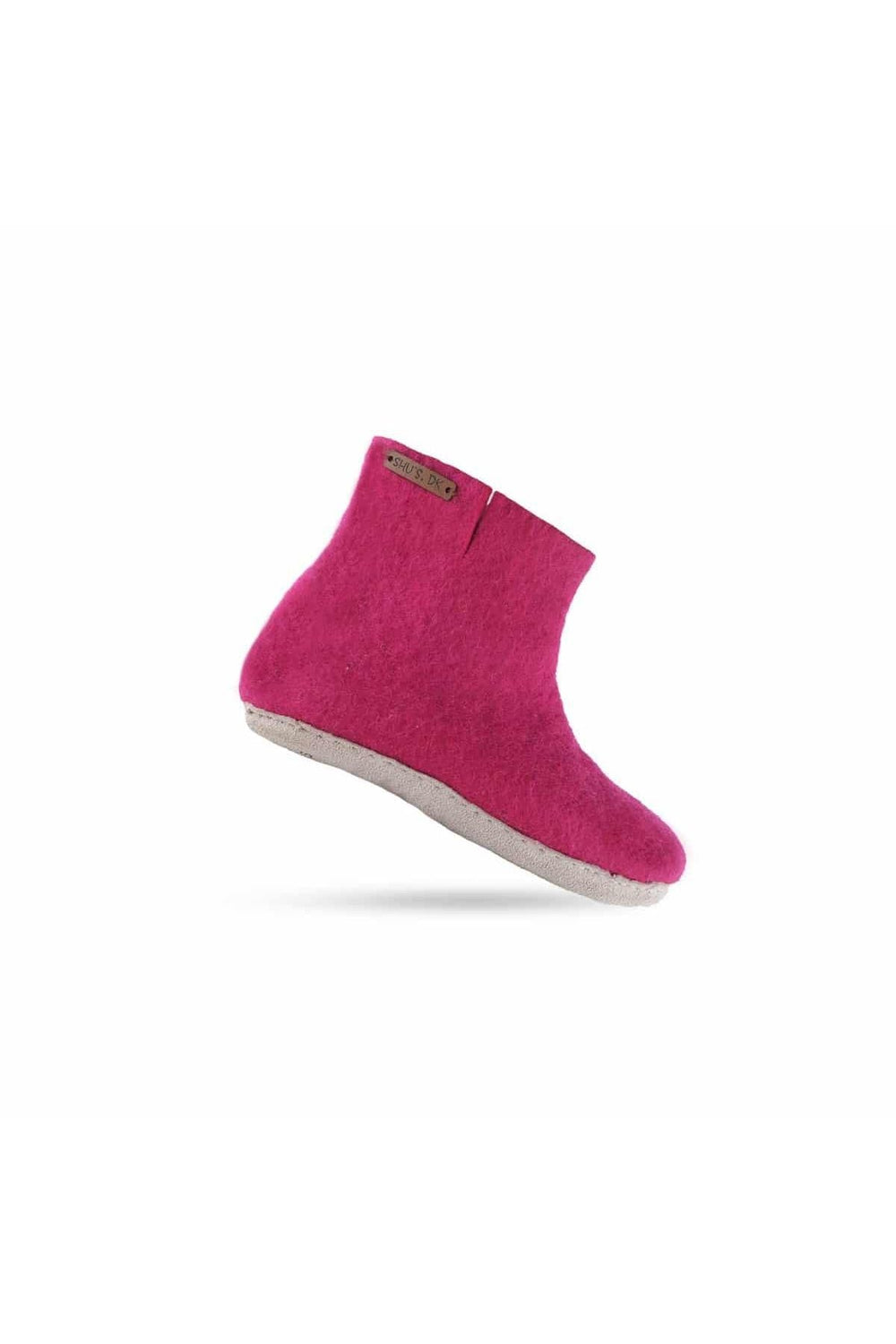 Hjemmesko med høj skaft af 100% ren uld - Model pink m/sål i skind