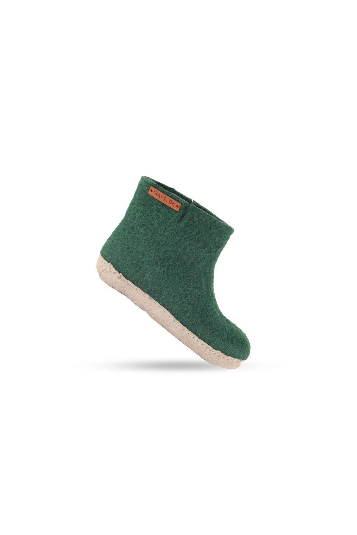 Uldstøvle Børn (100% ren uld) - Model Grøn m/sål i skind - Dansk Design fra SHUS