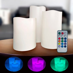 LED stearinlys - 3 stk. - 15/12/10 cm - m/fjernbetjening - 12 forskellige farver