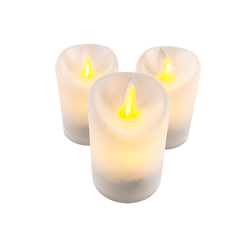 LED lys i plastik - 3 stk. - 7 cm - m/3D flamme og fjernbetjening - hvid