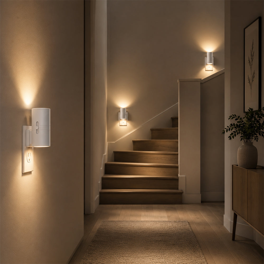 LED natlampe hvid eller sort - med sensor og justerbar lysstyrke