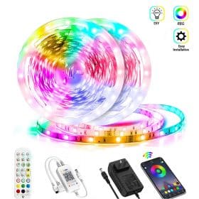 LED Strip lyskæde 10 m. m/Bluetooth, Fjernbetjening og Musiksensor