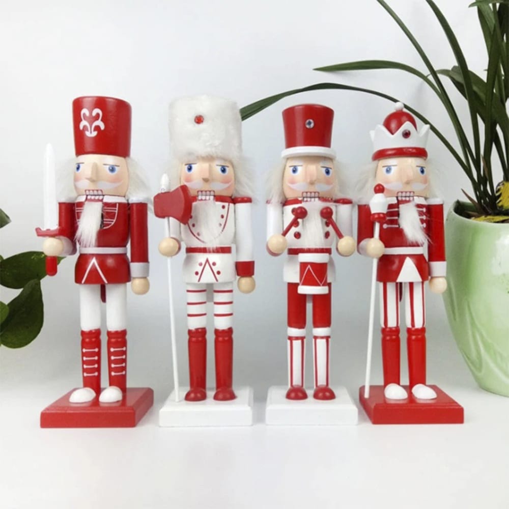 Nøddeknækker figurer i Træ  - 24 cm, sæt med 4 figurer -