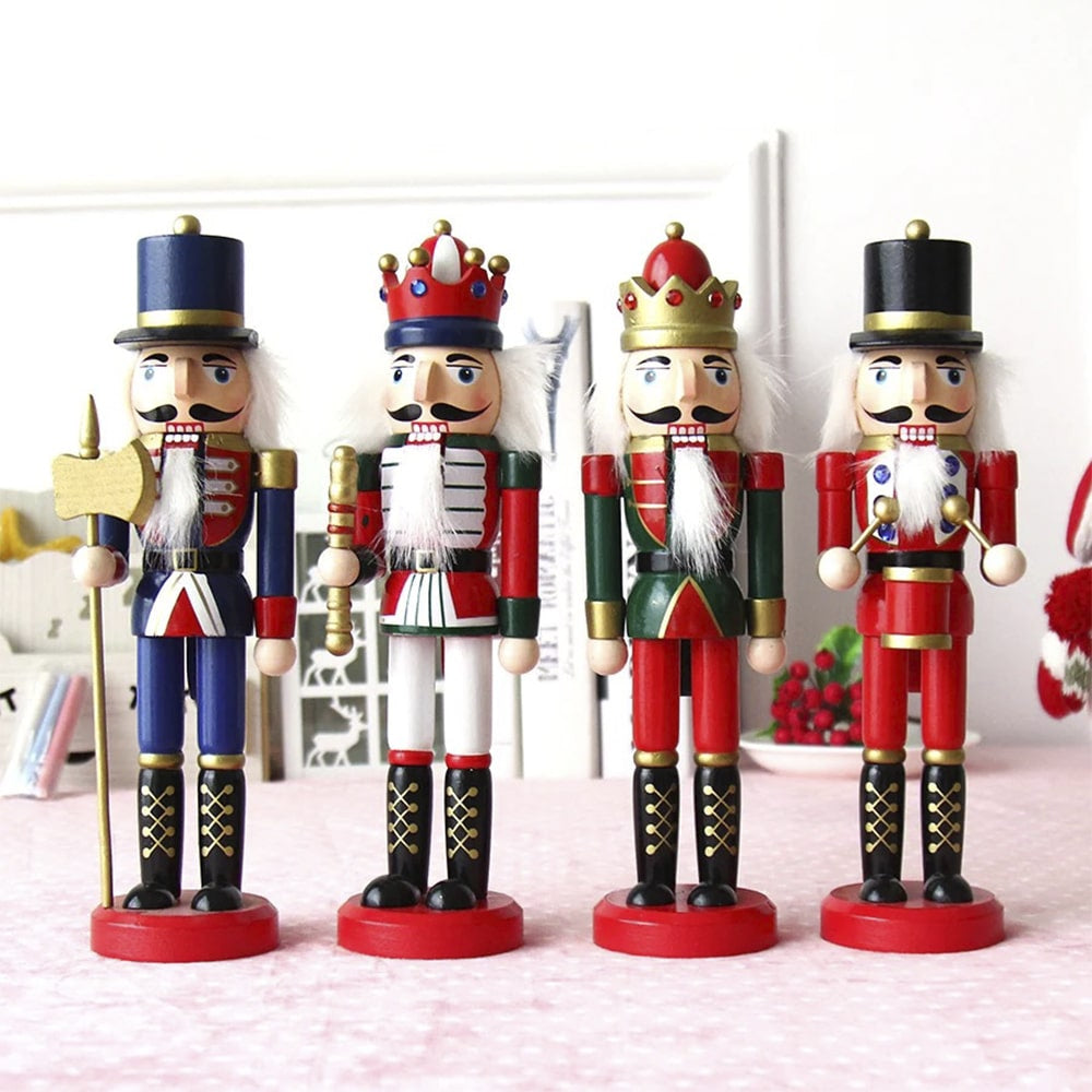 Nøddeknækker figurer i Træ  - 24 cm, sæt med 4 charmerende figurer -