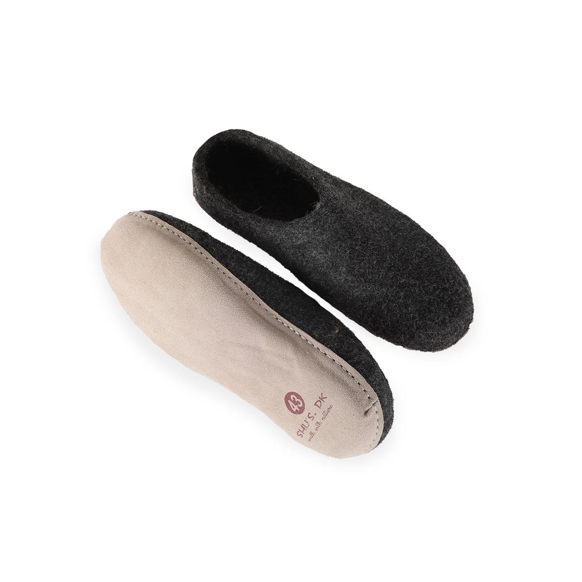 Uldtøffel (100% ren uld) - Model Koks m/sål i skind - Dansk Design fra SHUS