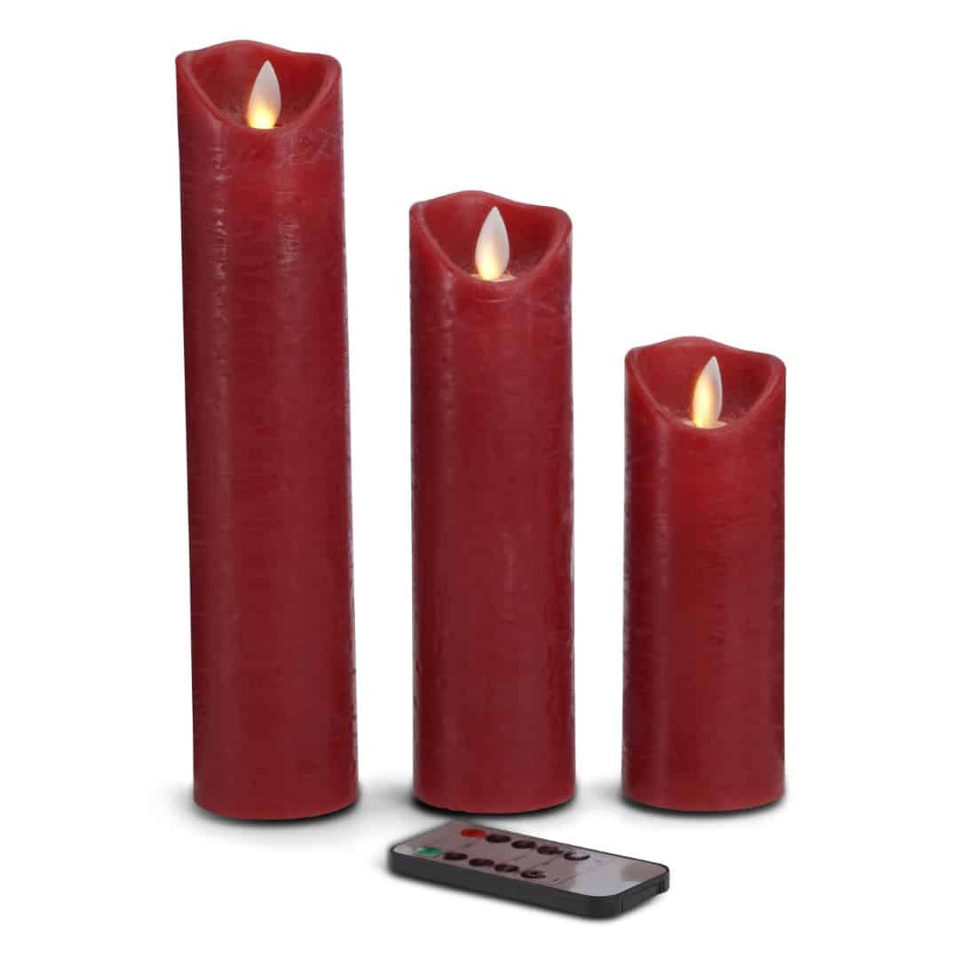 LED stearinlys - 3 stk. - 15/20/25 cm - m/3D flamme - (flere farver)
