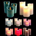 LED blok stearinlys - 3 stk. - 12/15/17 cm - m/3D flamme - (Flere farver)