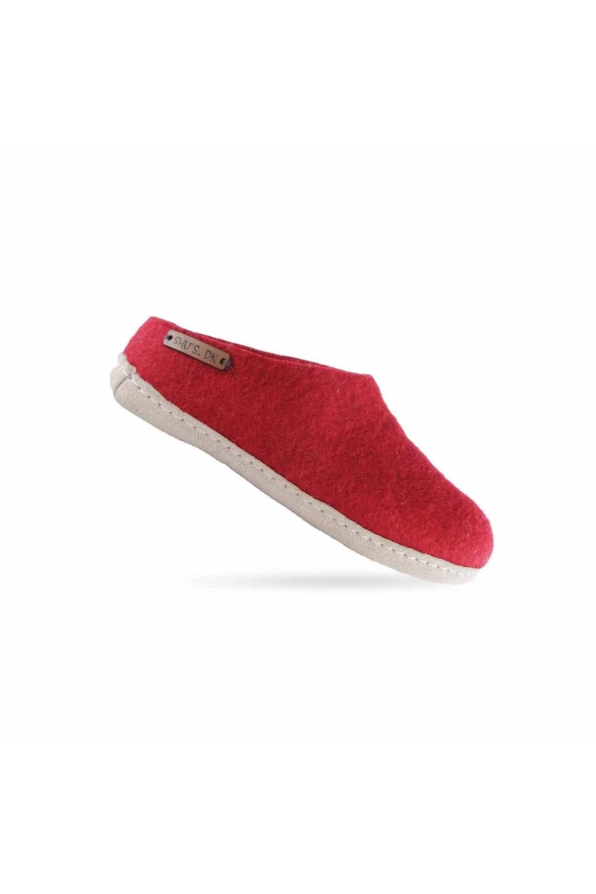 Uldtøffel (100% ren uld) - Model Rød m/sål i skind - Dansk Design fra SHUS
