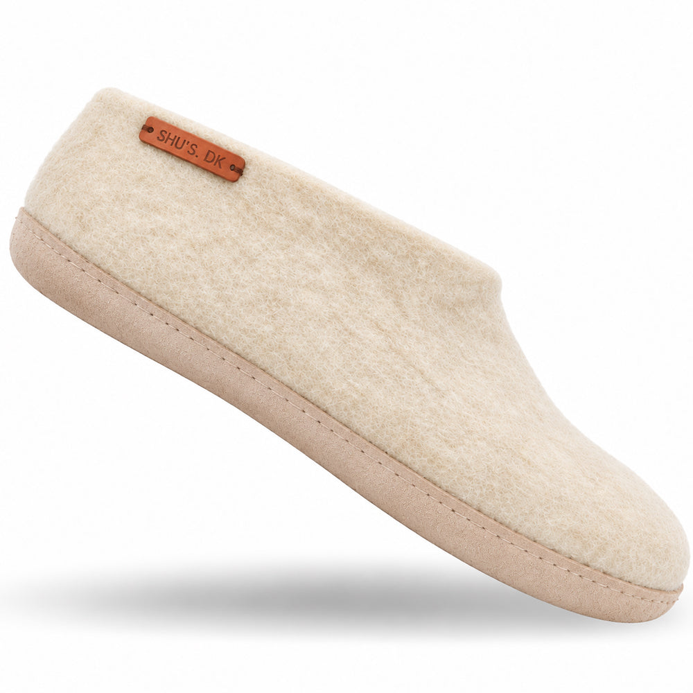 Uldhjemmesko (100% ren uld) - Model beige m/sål i skind
