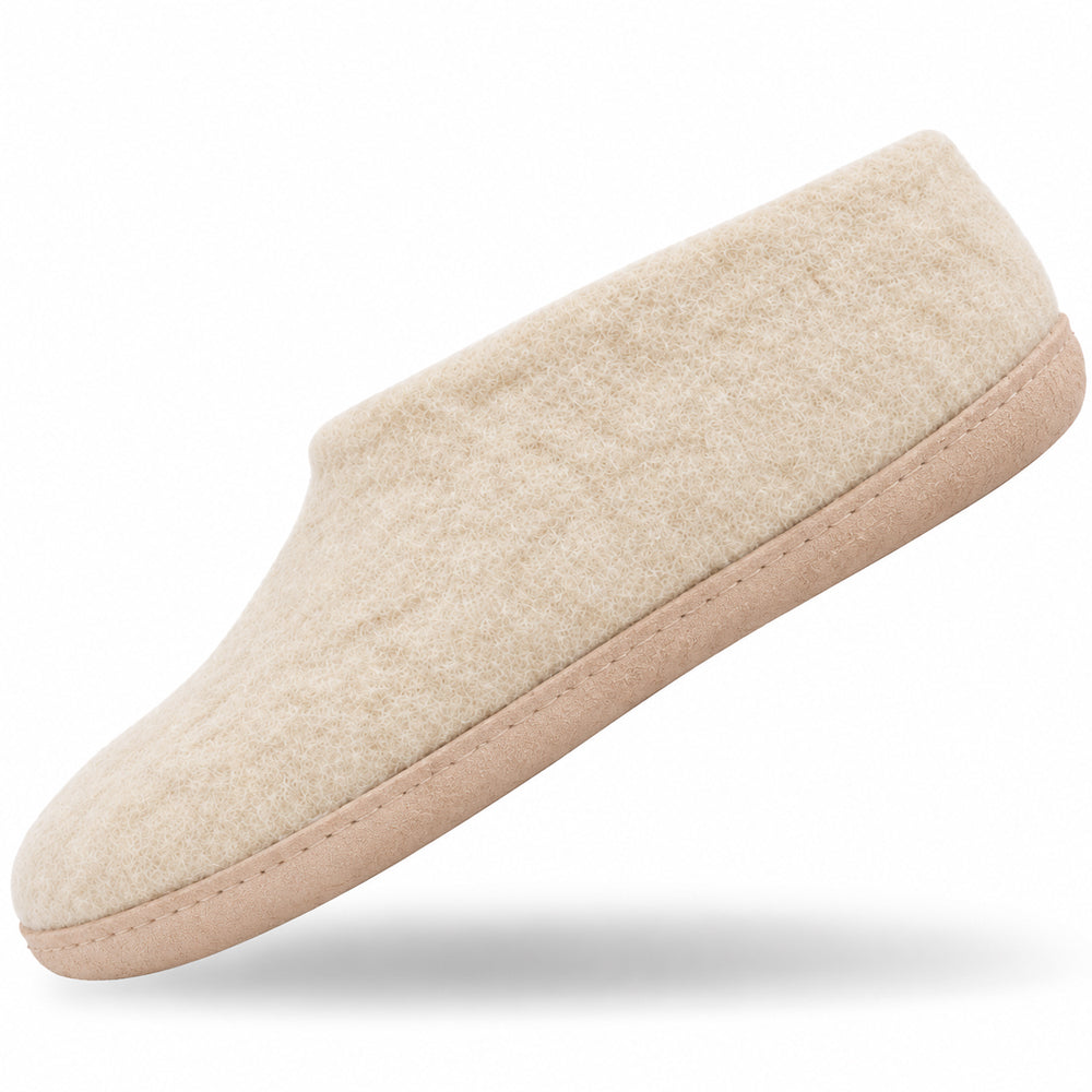 Uldhjemmesko (100% ren uld) - Model beige m/sål i skind