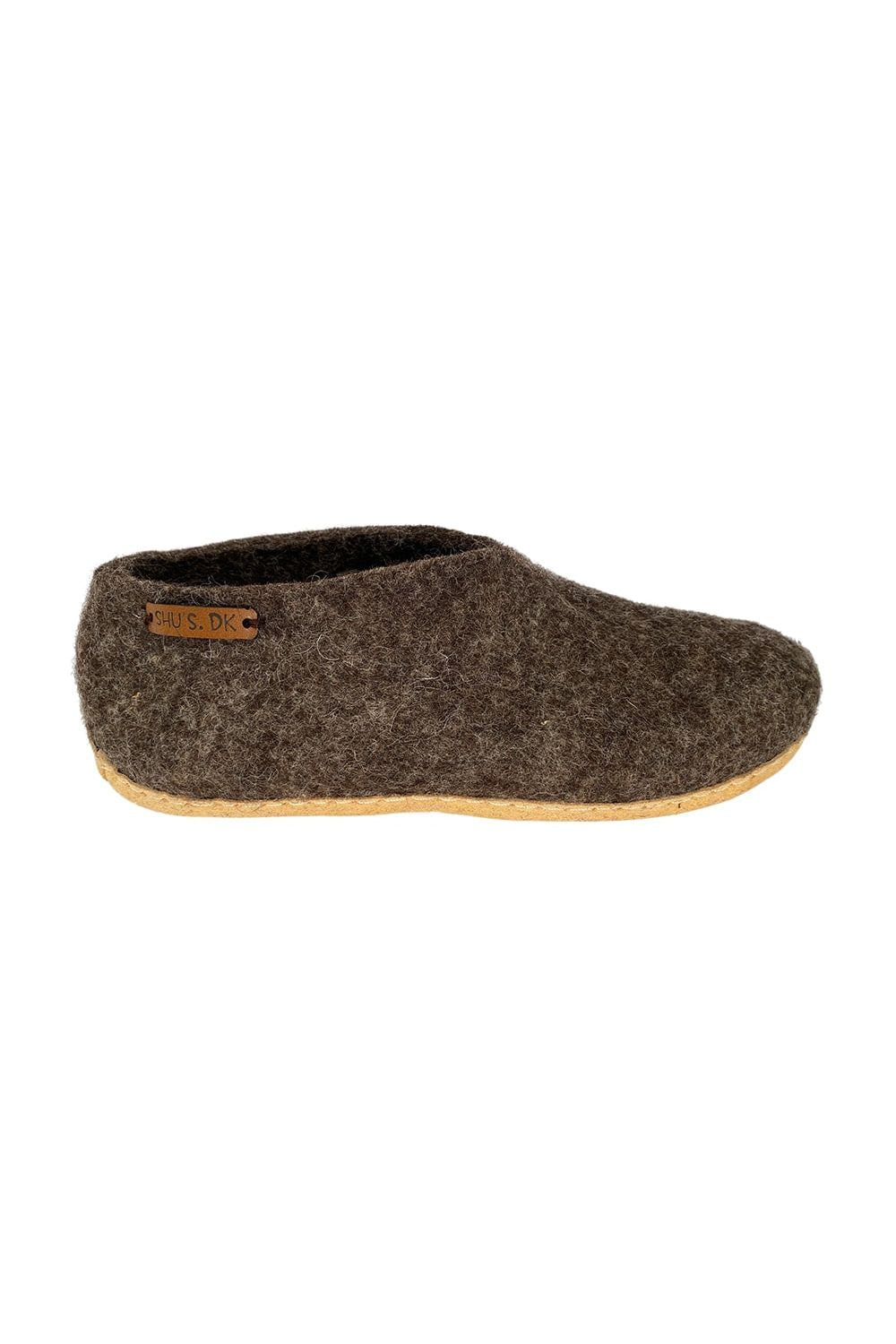 Uldhjemmesko (100% ren uld) - Model Brun m/sål i skind