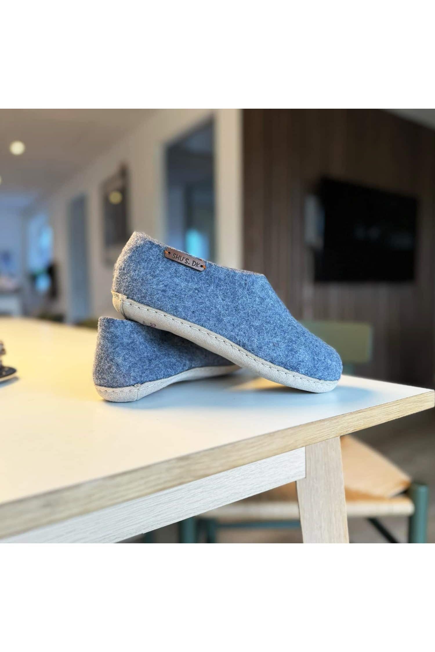 Uldhjemmesko (100% ren uld) - Model Denim m/sål i skind