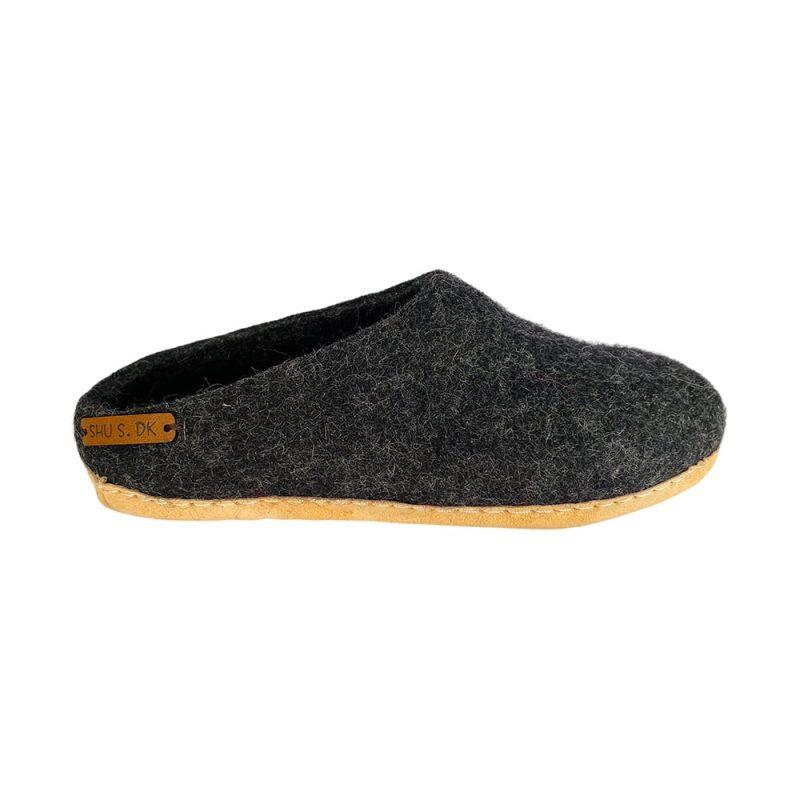 Uldtøffel (100% ren uld) - Model Koks m/sål i skind - Dansk Design fra SHUS