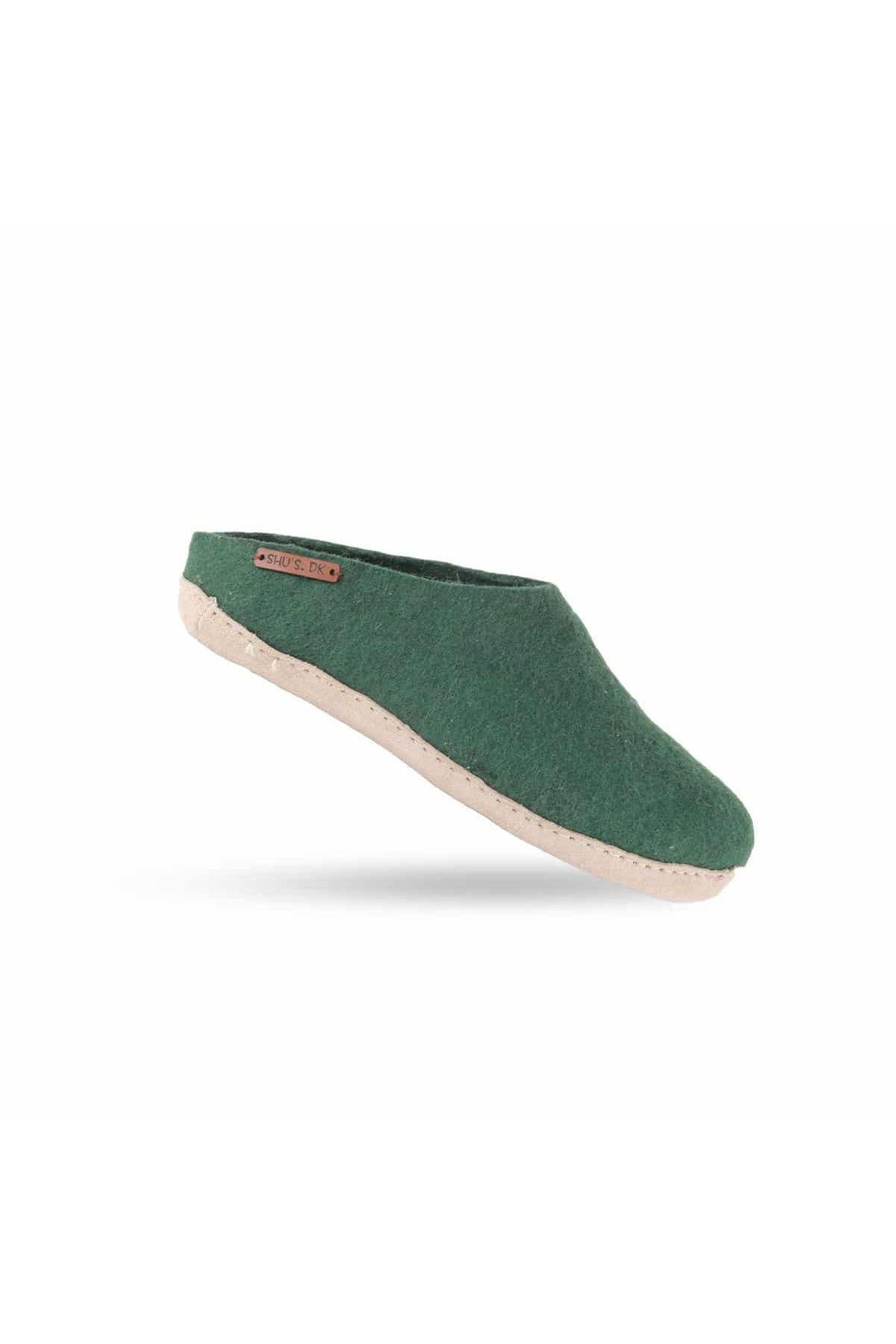 Uldtøffel (100% ren uld) - Model Grøn m/sål i skind - Dansk Design fra SHUS