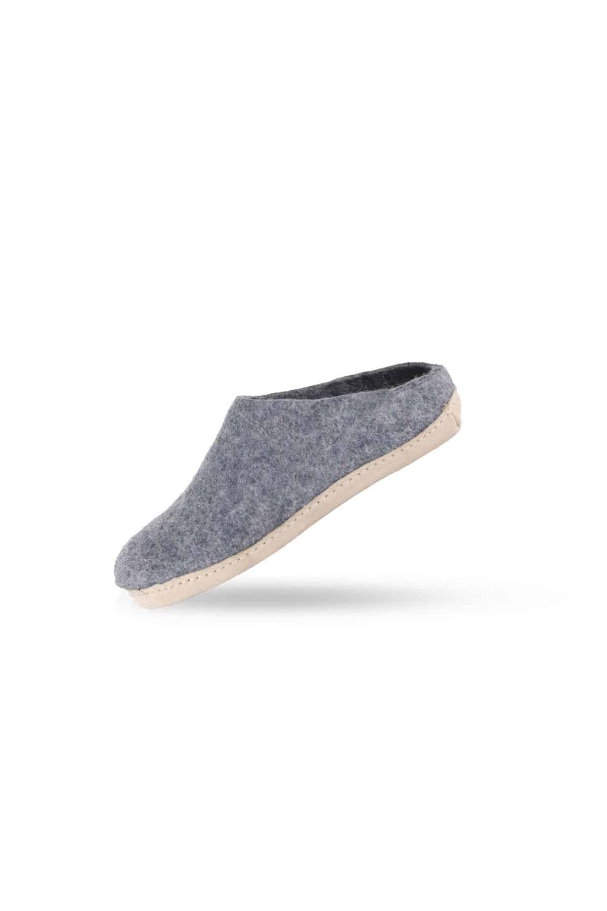Uldtøffel (100% ren uld) - Model Denim m/sål i skind