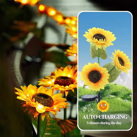 Solcelle Solsikke Havelampe med 3 blomster - 80 cm