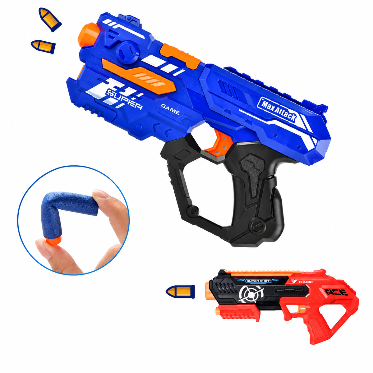 Soft Bullet "Super Shoot" - 4 forskellige, super seje pistoler -