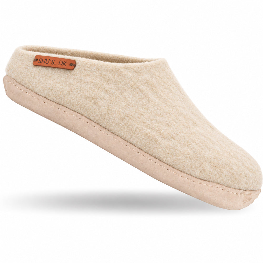 Uldtøffel (100% ren uld) - Model Beige m/sål i skind