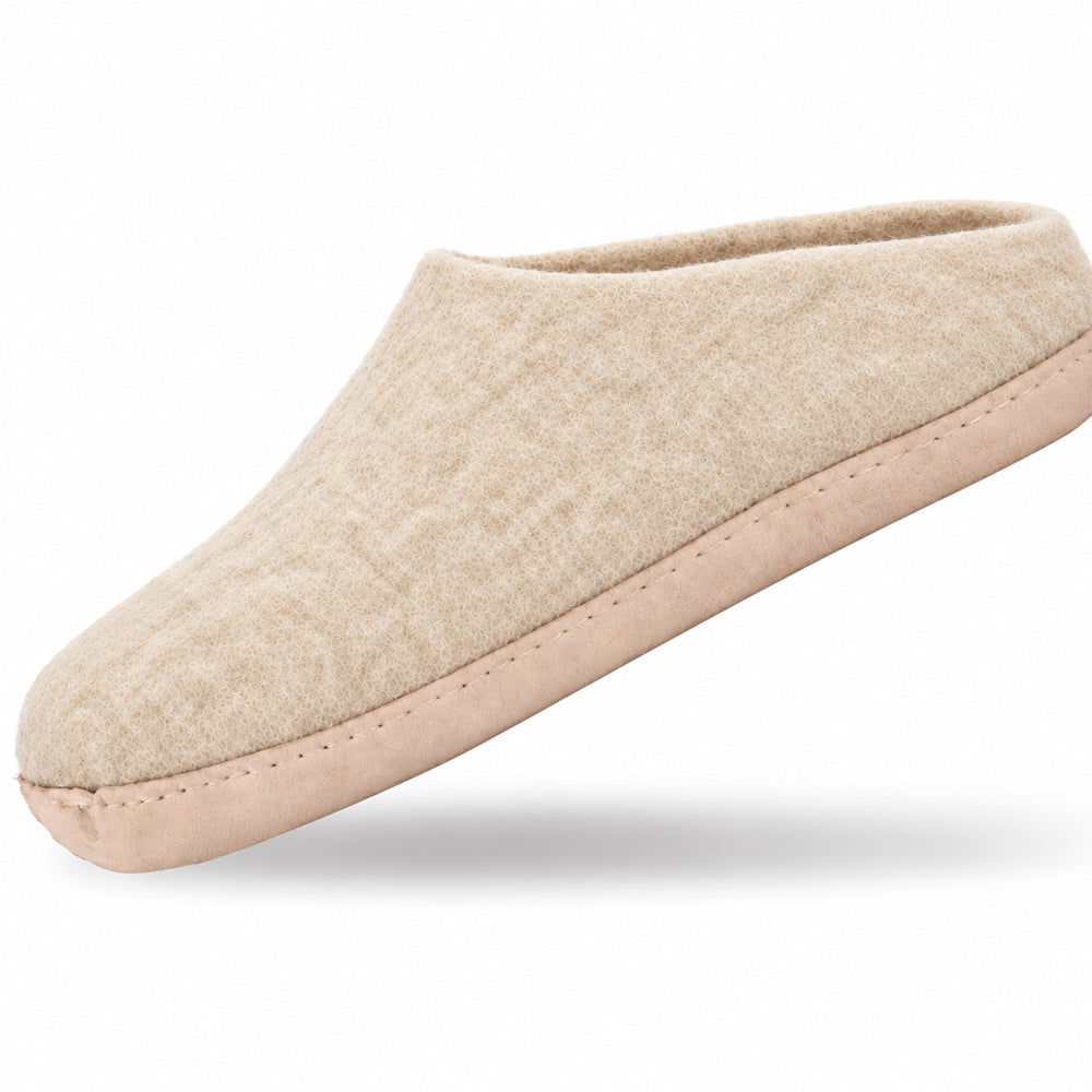 Uldtøffel (100% ren uld) - Model Beige m/sål i skind