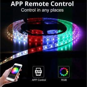 LED Strip lyskæde 10 m. m/Bluetooth, Fjernbetjening og Musiksensor