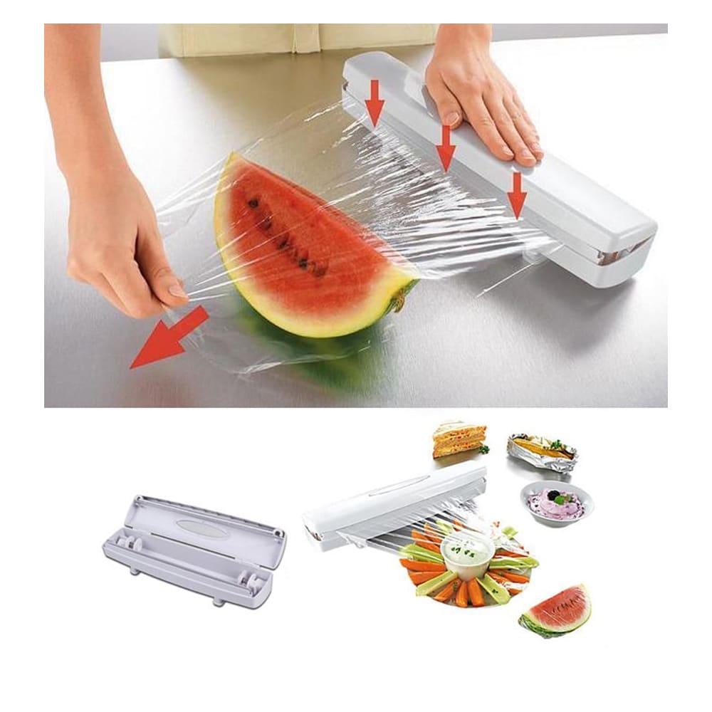 Wrap/film dispenser til husholdningsfilm, bagepapir, stanniol m.m.
