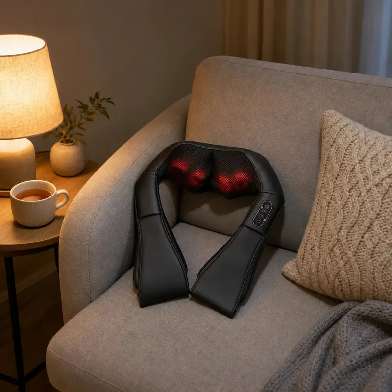 Massagepuden ligger klar i hjørnet af sofaen