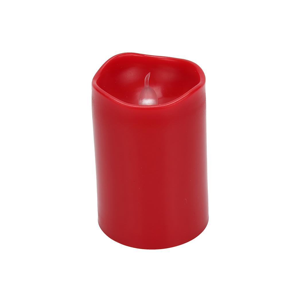 #2 - LED bloklys i plastik - 6 stk. - 7,4 cm - m/3D flamme - rød