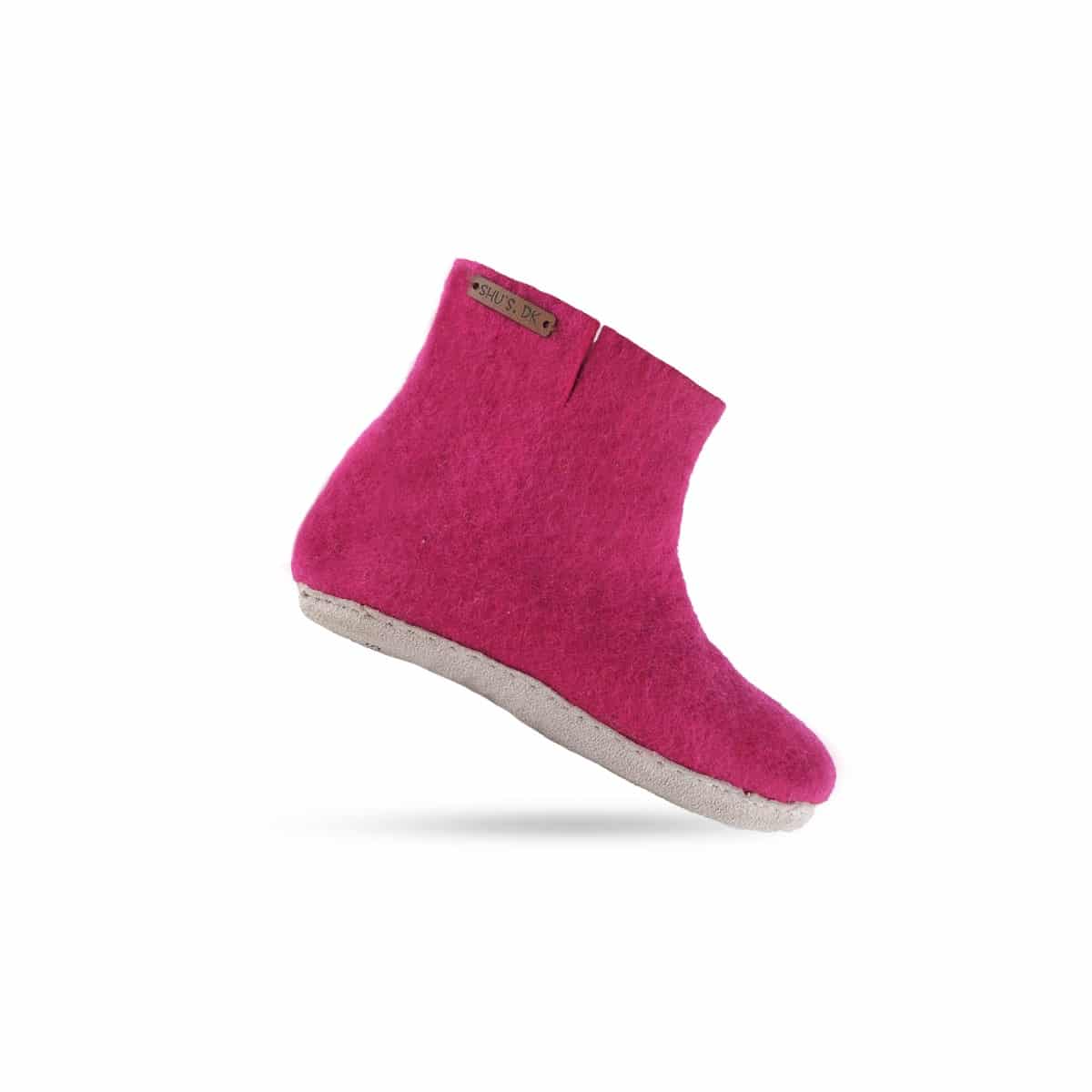 Uldstøvle (100% ren uld) - Model pink m/sål i skind - Dansk Design fra SHUS