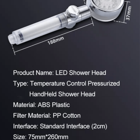Bathroom Water Saving Handheld Water Power Temperature Control Colorful LED Hand Shower Round Head 6