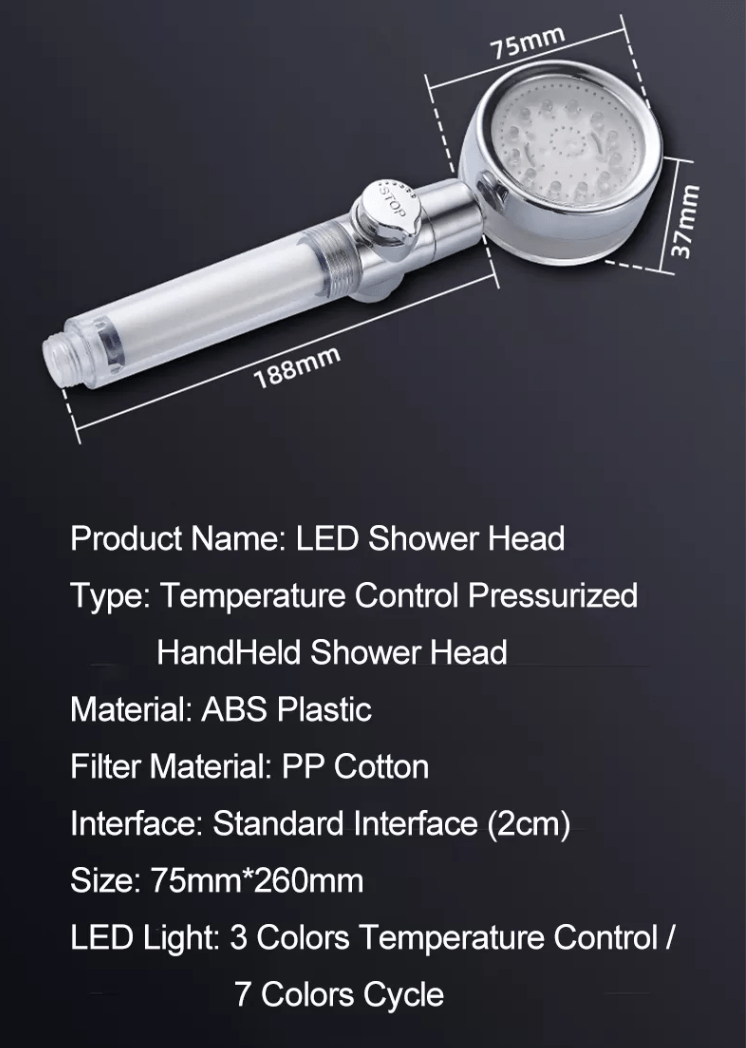 Bathroom Water Saving Handheld Water Power Temperature Control Colorful LED Hand Shower Round Head 6
