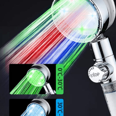 Bathroom Water Saving Handheld Water Power Temperature Control Colorful LED Hand Shower Round Head 8
