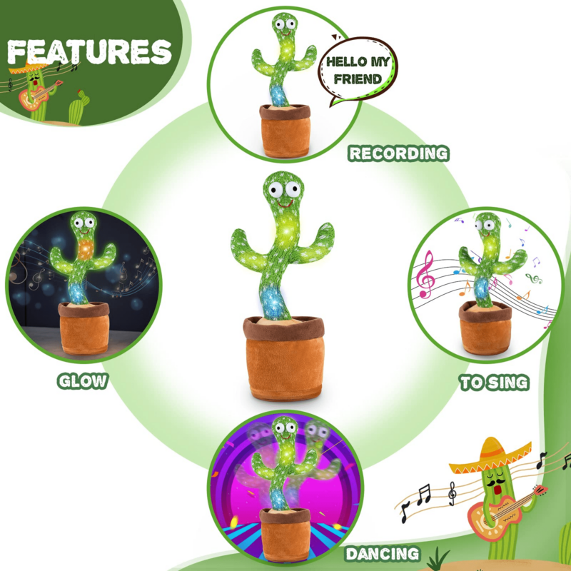 Cactus Toy Singing Dancing Dancer Cactus Sing Electronic Plush Toy Decoration For Kids Funny Early Childhood Education Toys 6