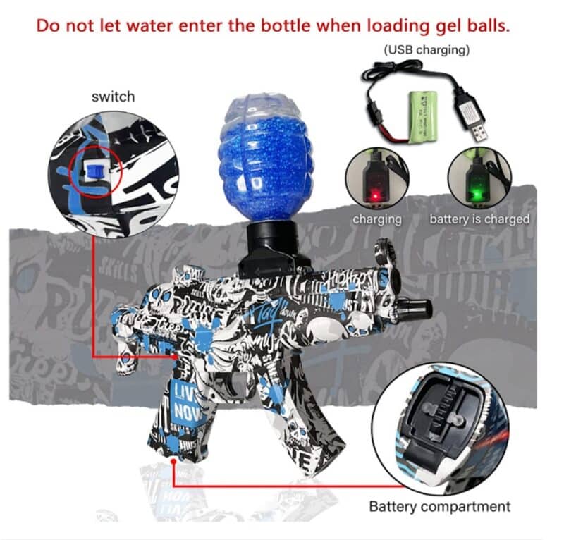 Gift for Kids Splatter Ball Blaster MP5 for Shooting Games Gel Blaster with Water Beads and Goggles Electric Gel Ball Blast 6