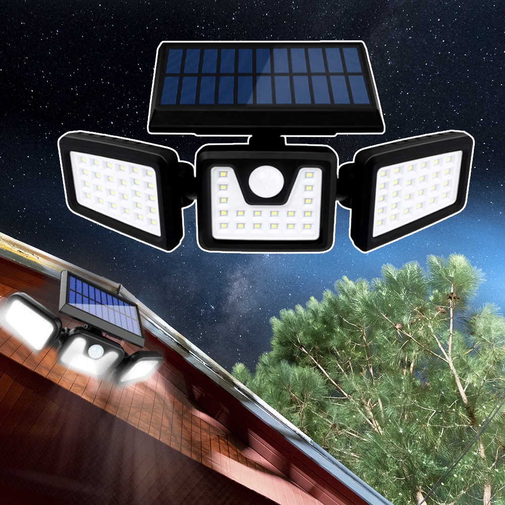 Kraftig LED-Solcellelampe med 3 spot og bevægelsessensor