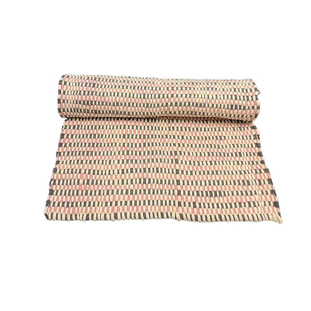 Tæppe i 100% ren Nepal uld - pink/hvid - 130 x 90 cm
