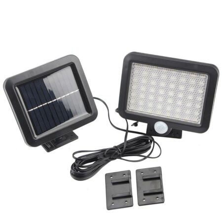 LED Lampe sort (firkantet) m/bevægelsessensor - Solcelle/Solar