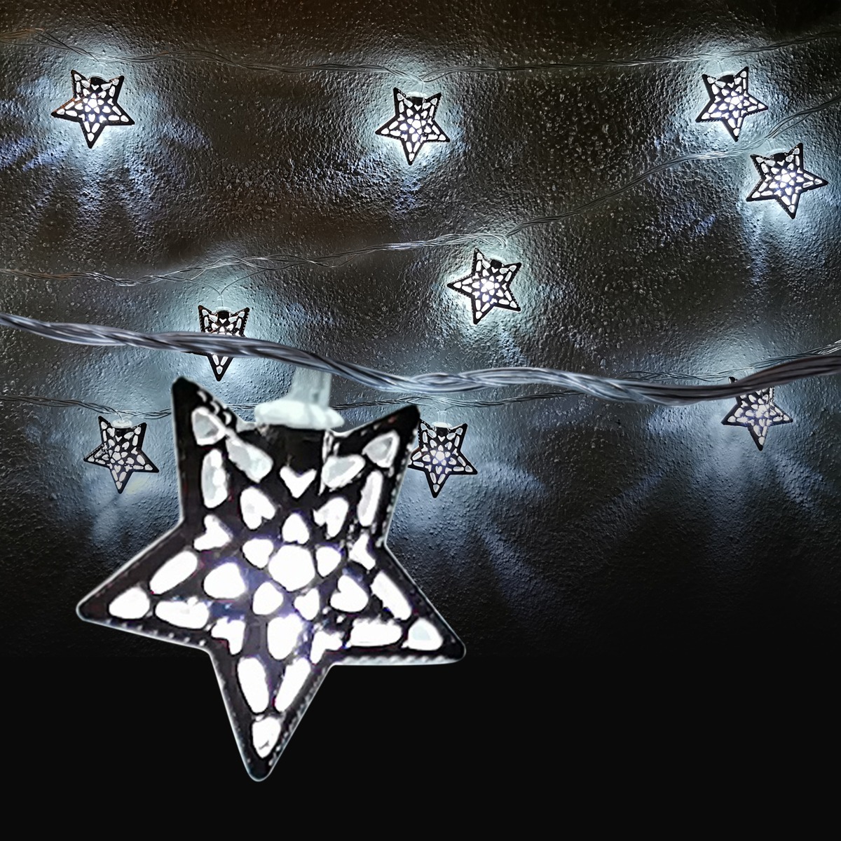 Billede af LED-Lyskæde m/Sølv Stjerner (3,5 meter)
