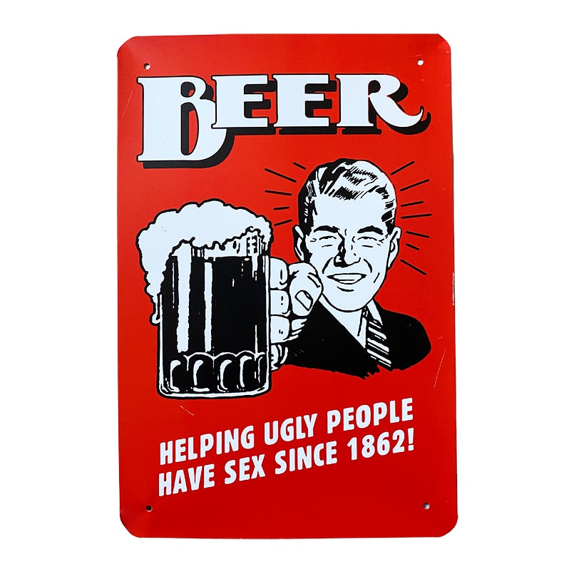 Se Metalskilt - Beer helping ugly people hos Satana.dk