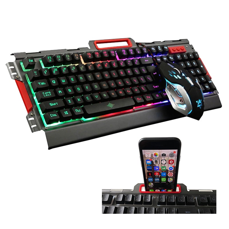 Gaming LED tastatur m/mobilholder + LED mus (metal design og vandtæt)