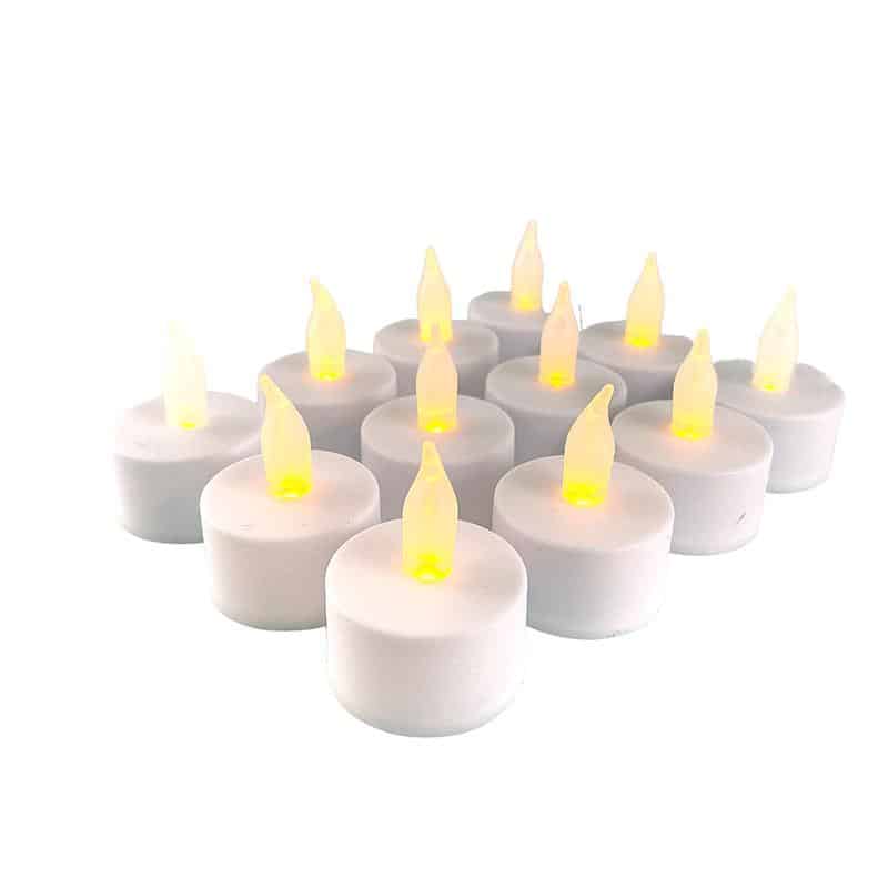 LED Fyrfadslys i plastik - 12 stk. - ø3,5 x 5 cm - hvid - (inkl. batterier)