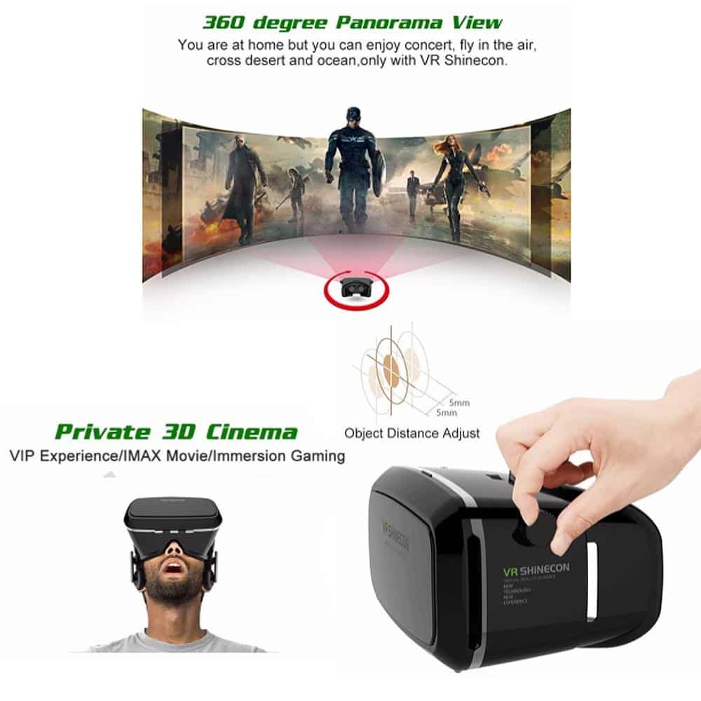 VR Shinecon Virtual Reality 3D briller med controller