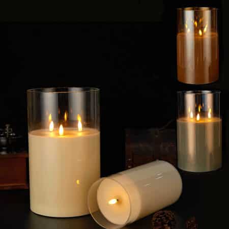 LED Stearinlys med 3 flammer -1 stk. – Ø15 x 25 cm - Guld, Grå eller Hvid
