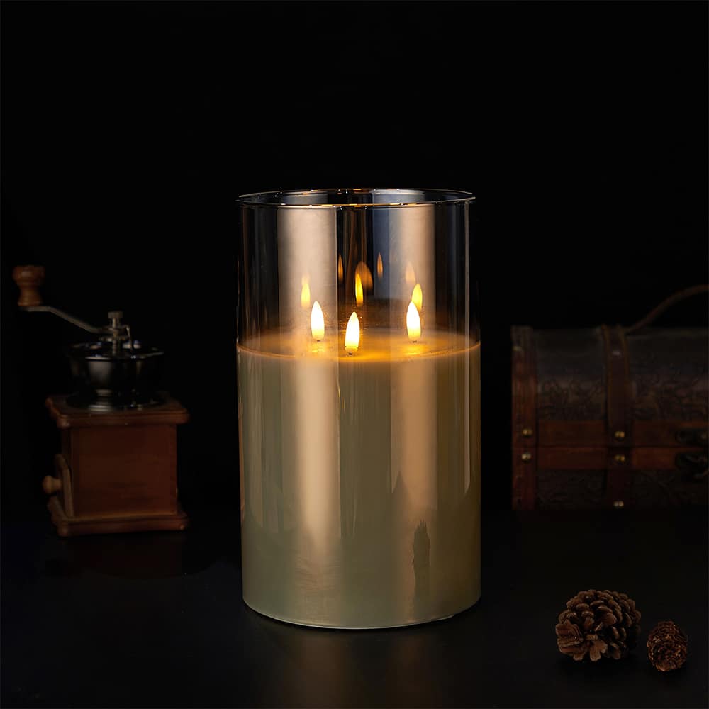 LED Stearinlys med 3 flammer -1 stk.  -  Ø15 x 25 cm - Guld, Grå eller Hvid